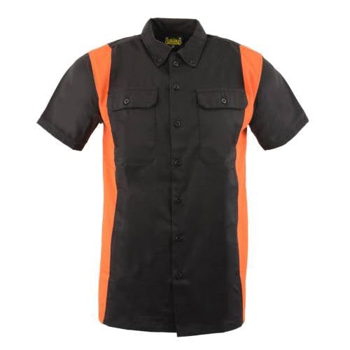 Biker Clothing Co. Men's Two-Tone Black & Orange Short Sleeve Motorcycle Mechanic Shirt | MDM11675.94 | Comfortable Riding & Casual Wear for Bikers & Mechanics