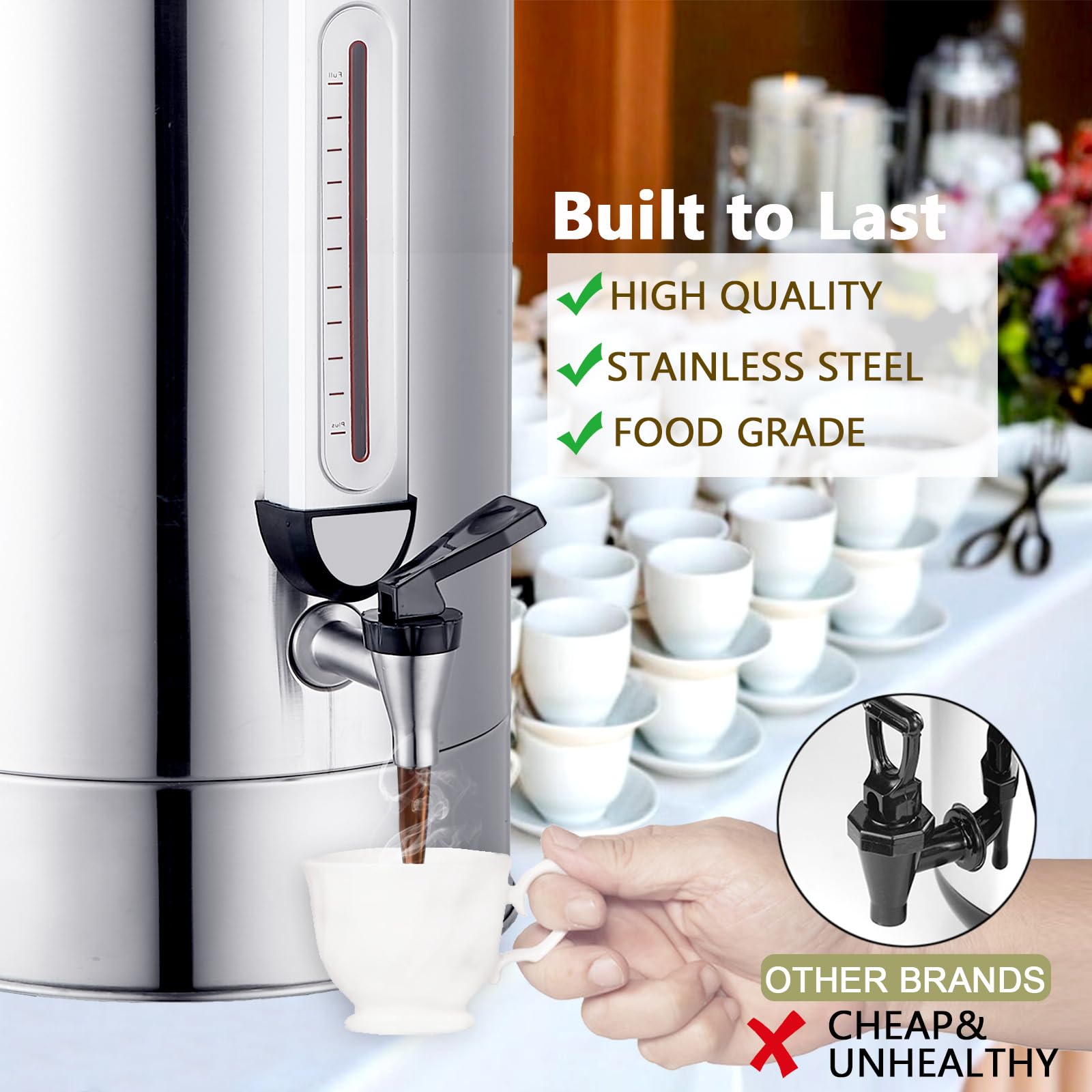 Commercial Grade 24L (160 Cup) Stainless Steel Coffee Urn - Fast Brewing Hot Water Dispenser for Large Events, Catering, Meetings, Churches & Schools - Durable Stainless Steel Construction for Office Breakrooms, Weddings, Banquets and Cafeterias