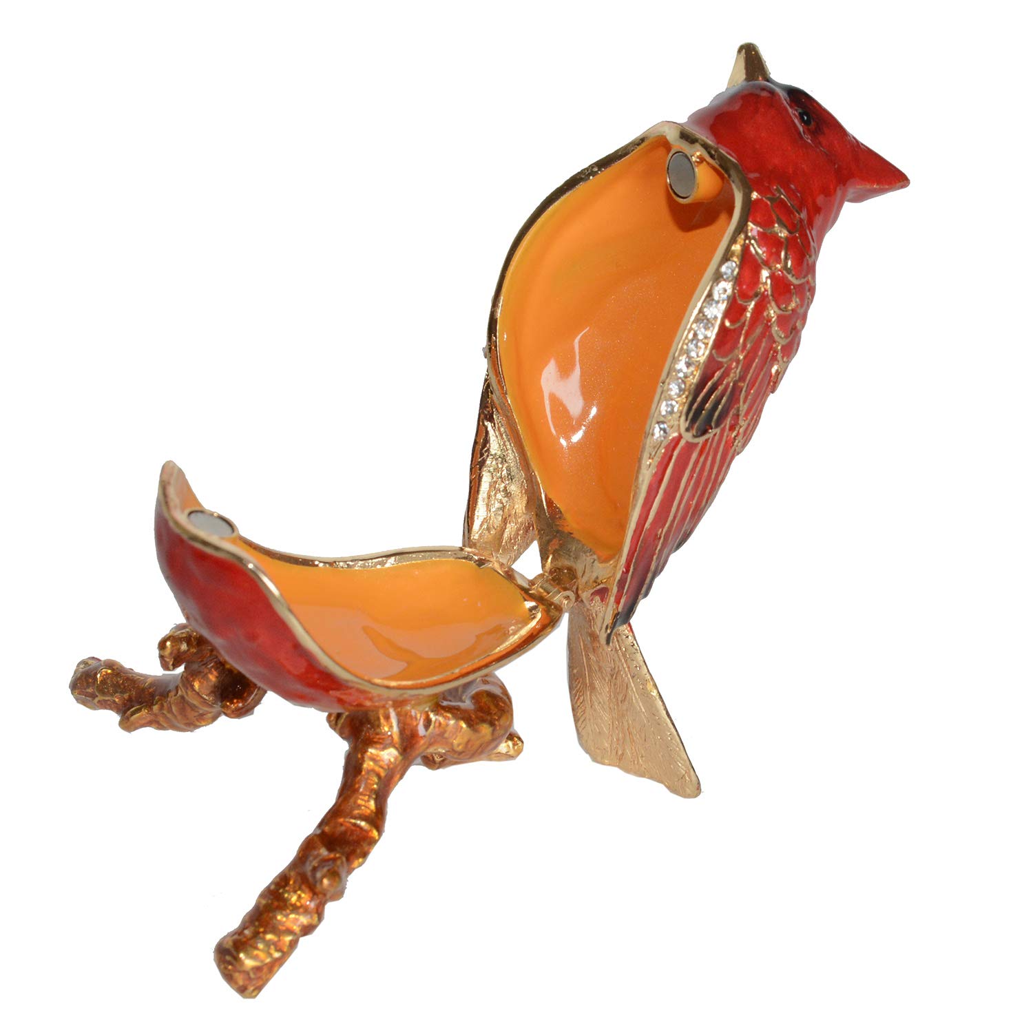 Hand-Painted Cardinal Parrot Jewelry Box with Hinged Lid - Decorative Trinket Box for Rings & Earrings - Bird Figurine Collectible Gift for Home Decor, Dresser Organizer & Christmas Present