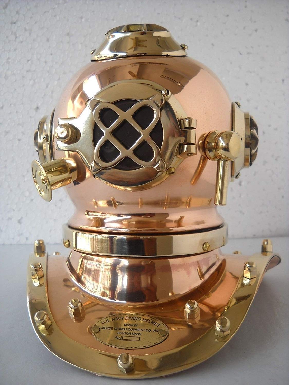 Vintage Reproduction Sea Diver Helmet - Brass & Copper Diving Helmet Replica for Nautical Decor, Office Desk Display, or Diving Enthusiast Gift - Perfect for Home, Office, or Man Cave Decor