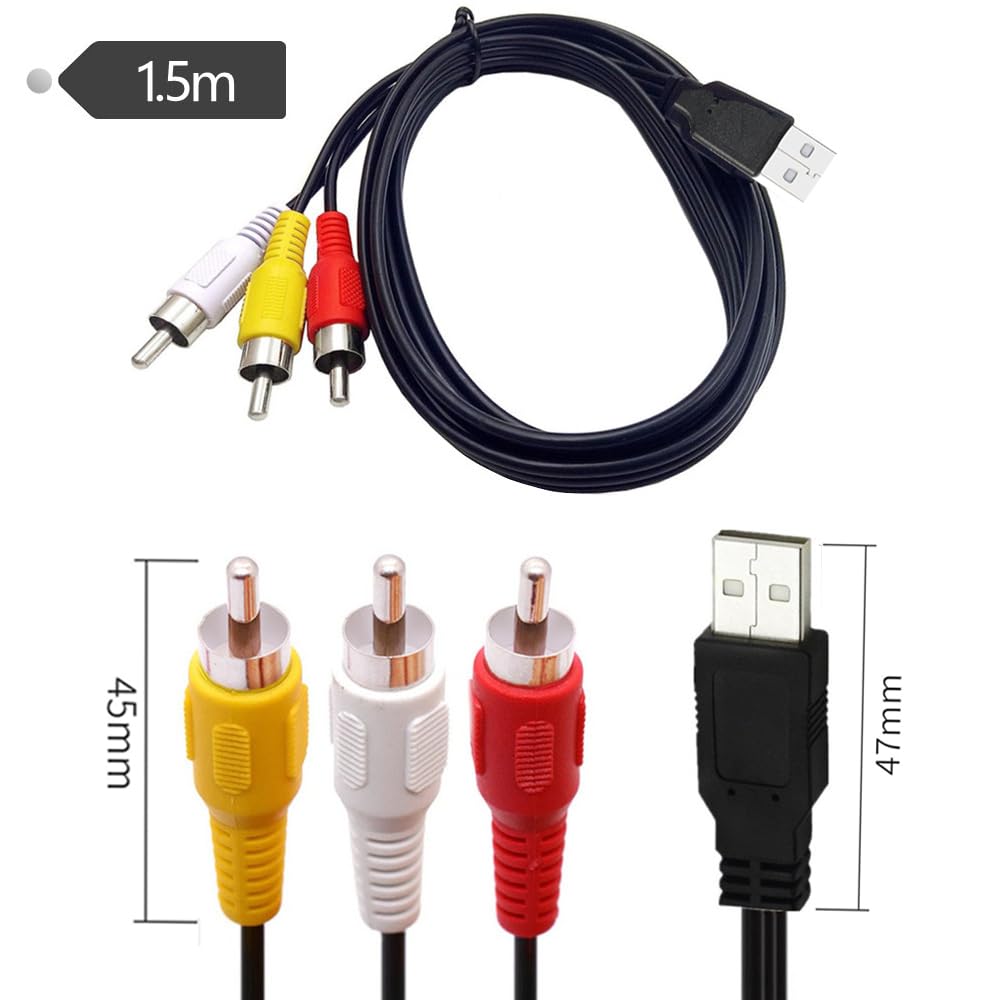 Premium USB to RCA Cable 5ft - USB Male to RCA Male Audio Video AV Adapter Cord for TV, PC, HDTV, DVD, Smartphones - Perfect for Home Theater Setup & Device Connectivity