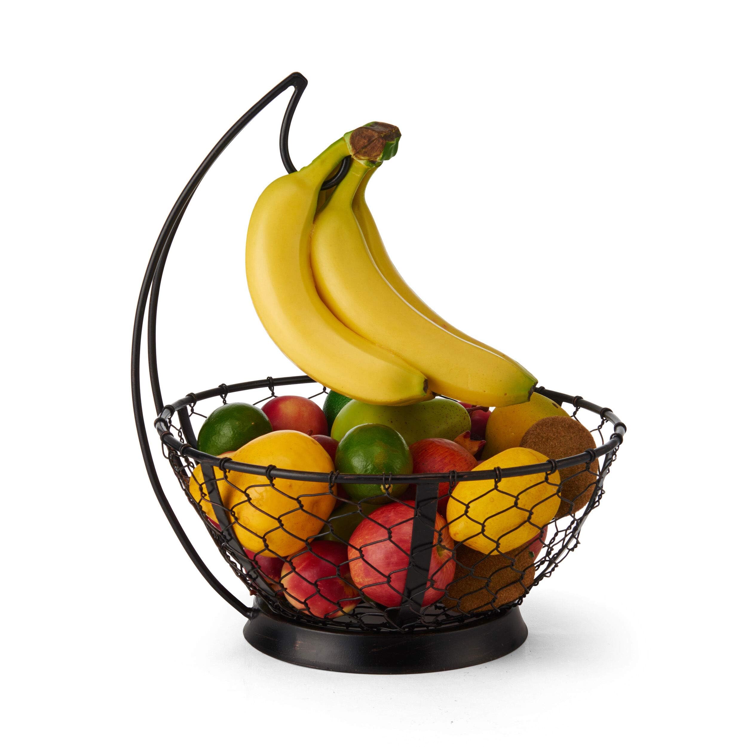 Premium Mikasa Gourmet Basics Black Wire Fruit Basket with Banana Hook - 14.75