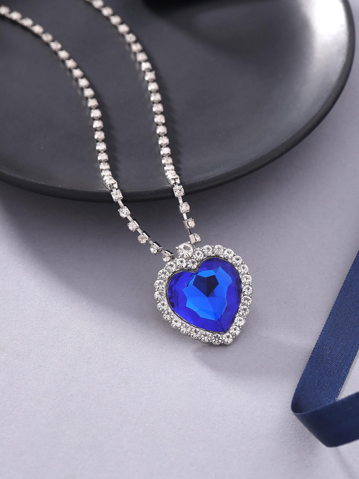 Blue Ocean Heart Austrian Crystal Pendant Necklace with Studded Chain for Women & Girls - Elegant Yellow Chimes Jewelry Gift for Birthday, Anniversary & Special Occasions