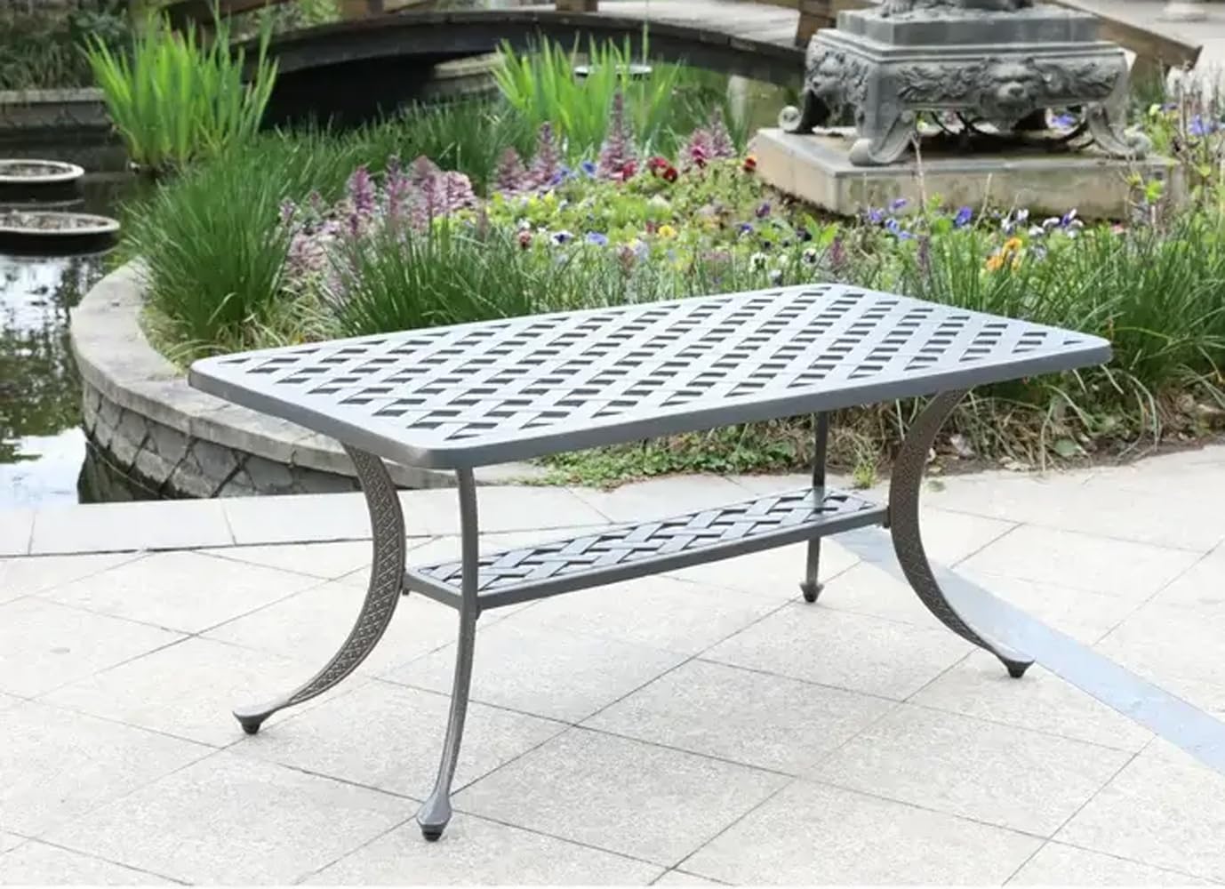 21x42 Inch Rectangular Cast Aluminum Coffee Table with Shelf - Rust-Resistant Outdoor & Indoor Use for Patio, Garden, Terrace, Living Room - Dark Lava Bronze Finish - Durable All-Weather Furniture for Entertaining & Relaxation
