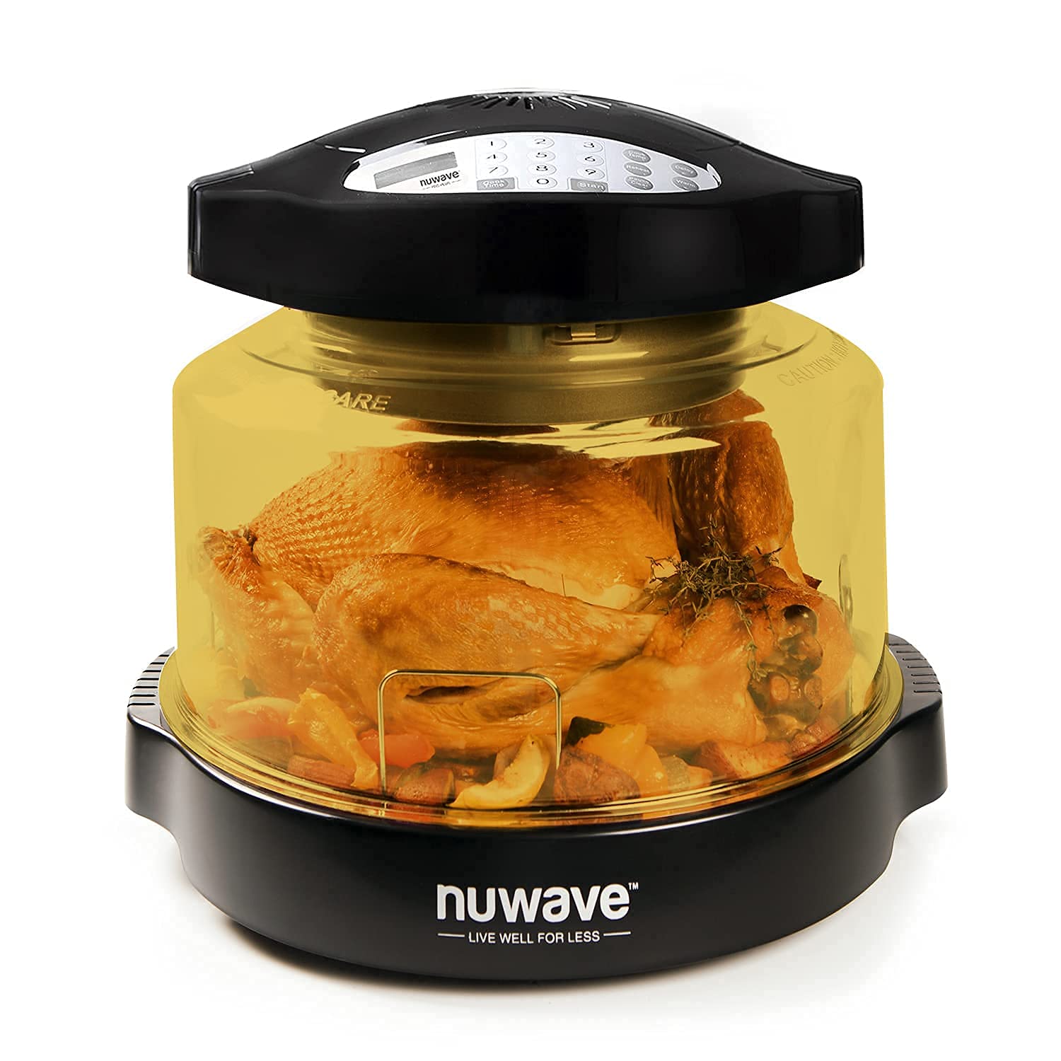 NuWave Pro Plus Air Fryer Oven - 12-in-1 Countertop Convection Toaster Oven with Digital Display, 16 x 15.5 x 12.3 Inches in Black & Gold - Perfect for Baking, Roasting, Air Frying, Reheating & Family Cooking