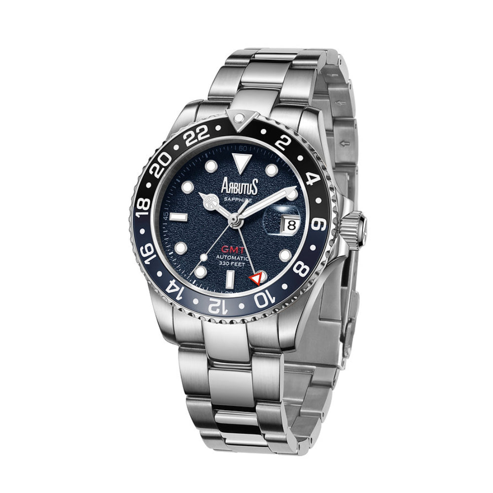 Arbutus GMT Stainless Steel Men's Watch AR2502SUS - Waterproof Diver Watch for Travel, Business & Outdoor Adventures