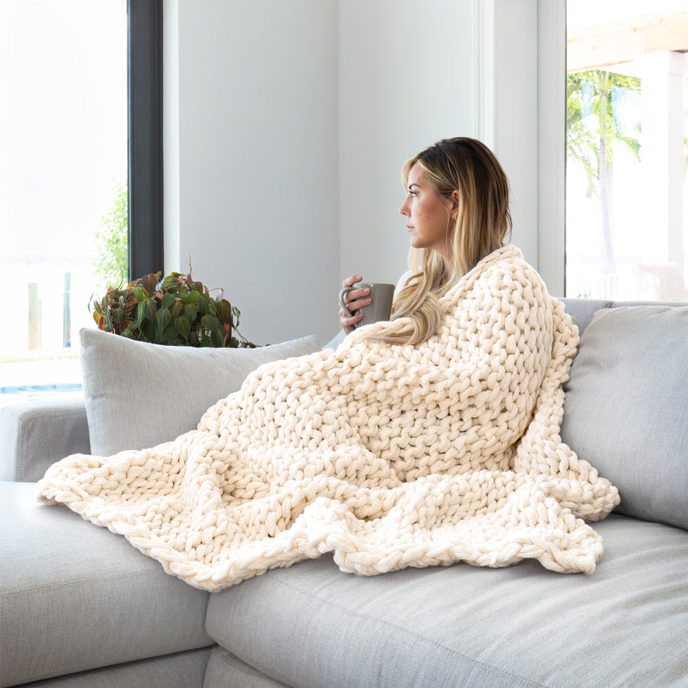 Oversized Chunky Knit Blanket - Soft & Cozy Extra Large Throw Blanket for Couch, Bed & Winter Warmth