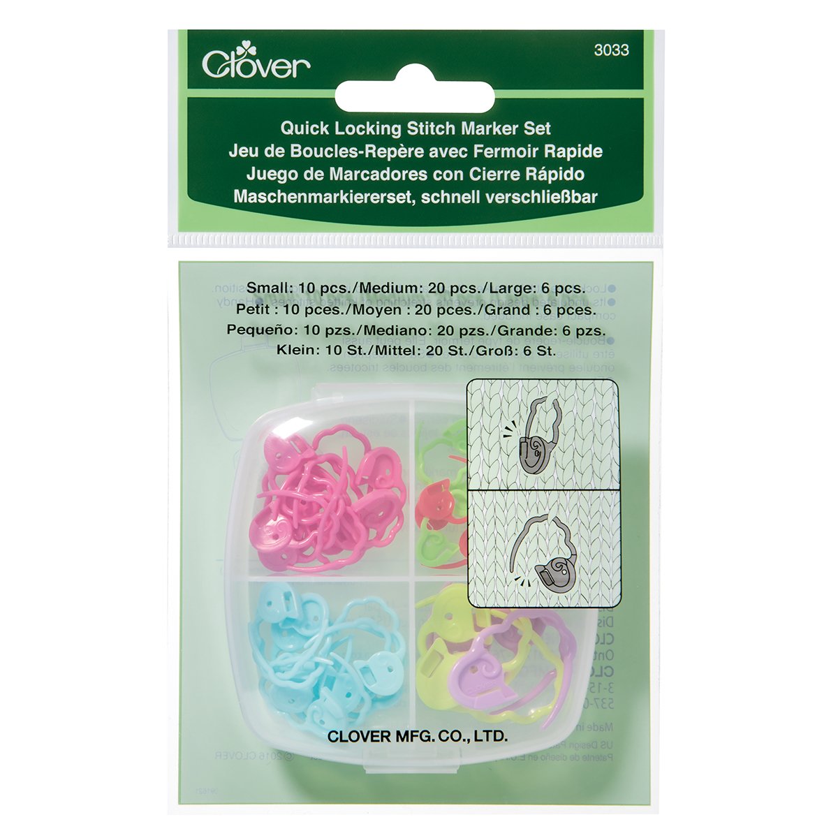 Clover Quick Locking Stitch Markers Set - 20pcs Knitting Crochet Stitch Holders for Yarn Crafting | Perfect for Sweaters, Scarves, Hats & DIY Projects