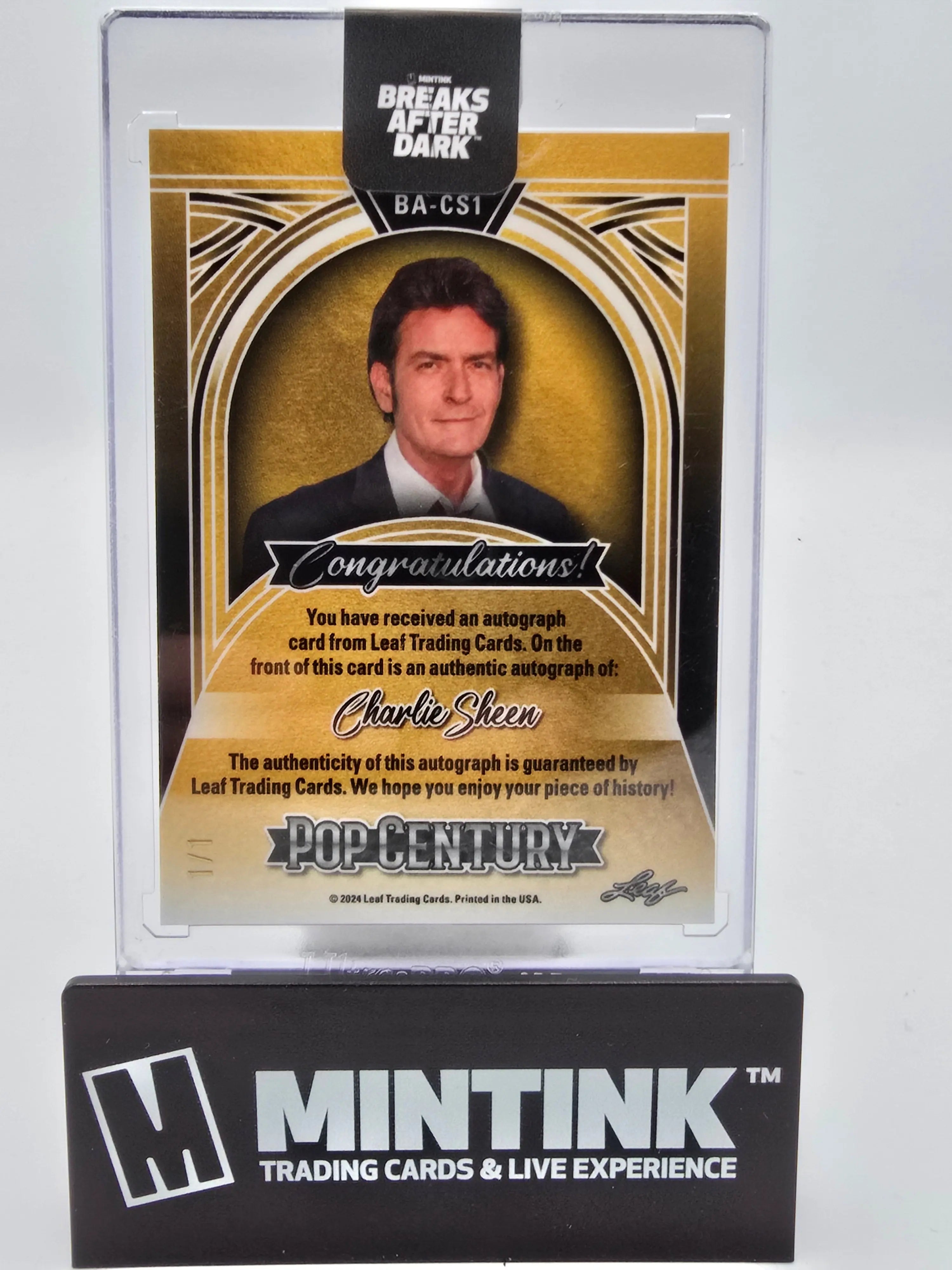 2024 Leaf Pop Century Gold Choice Charlie Sheen Autograph 1/1 #BA CS1 - Rare Collectible Trading Card for Sports Memorabilia Enthusiasts & TV Show Fans