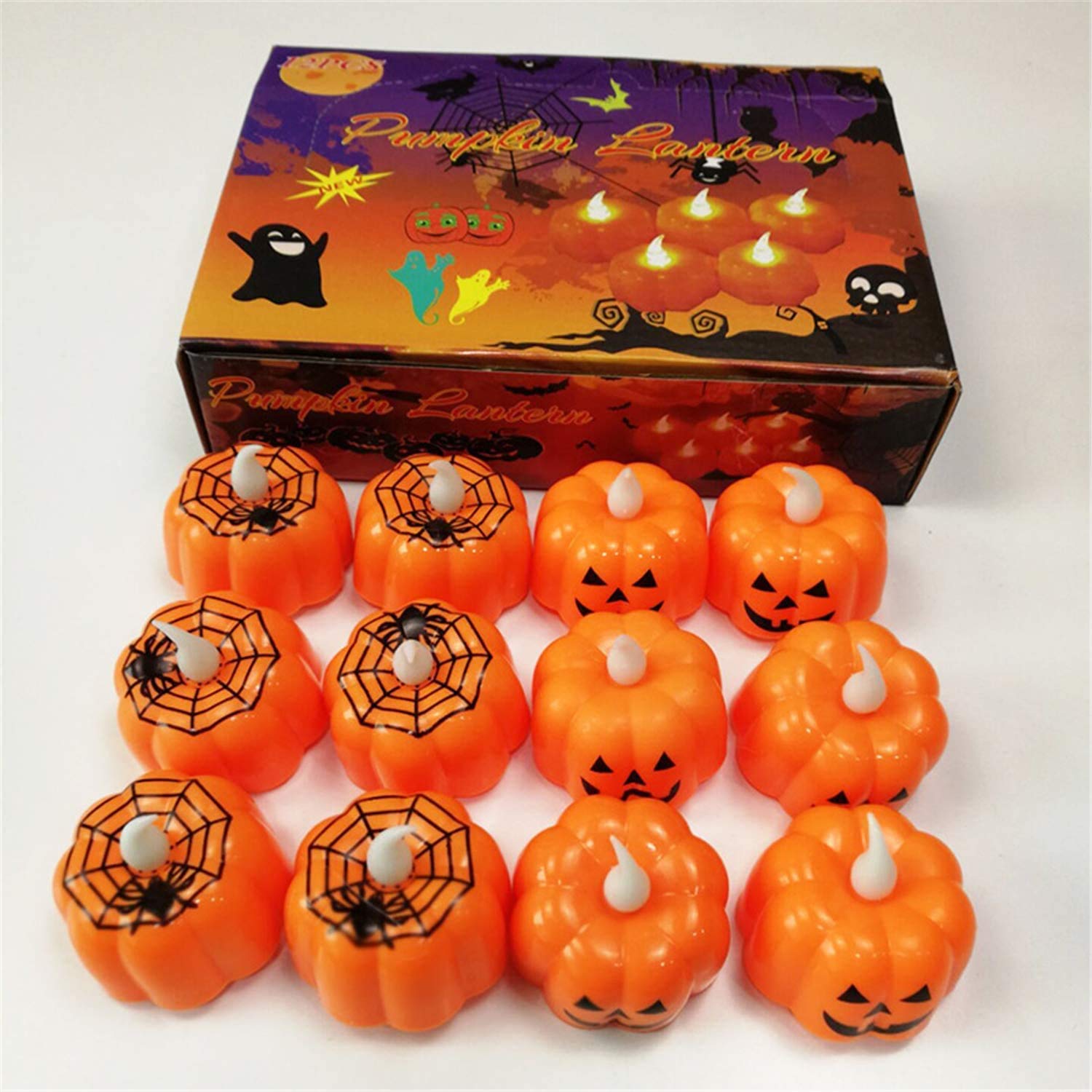 12 Pack LED Pumpkin Tea Lights - Battery Operated 3D Flameless Candles for Halloween, Thanksgiving & Christmas Decorations | Party Favors, Table Centerpieces, Home & Outdoor Decor