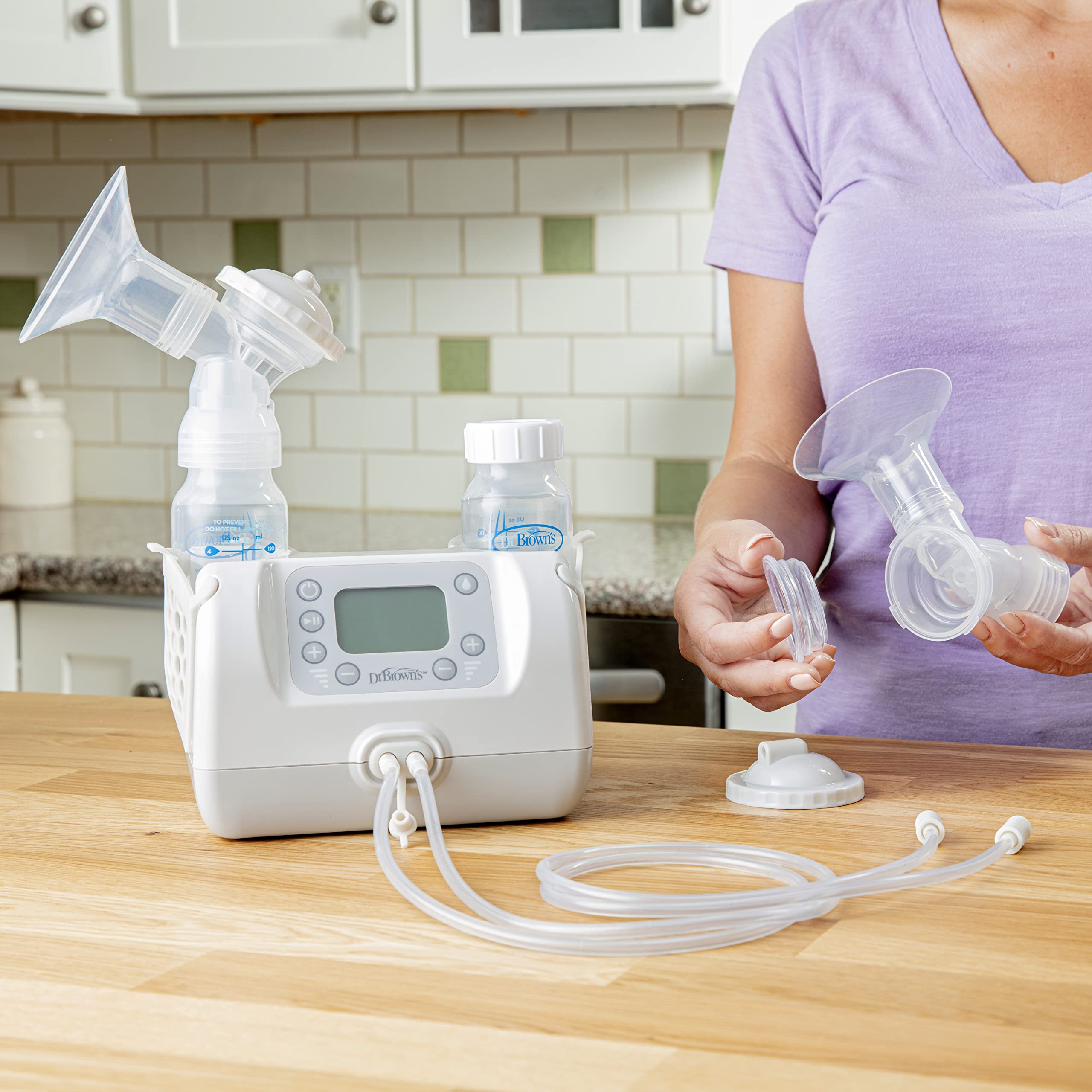 Dr. Brown's Customflow Hospital Strength Double Electric Breast Pump - Adjustable Suction & Speed, Includes 4oz Bottles, Flanges & Accessories - Ideal for Working Moms & Breastfeeding at Home or Travel