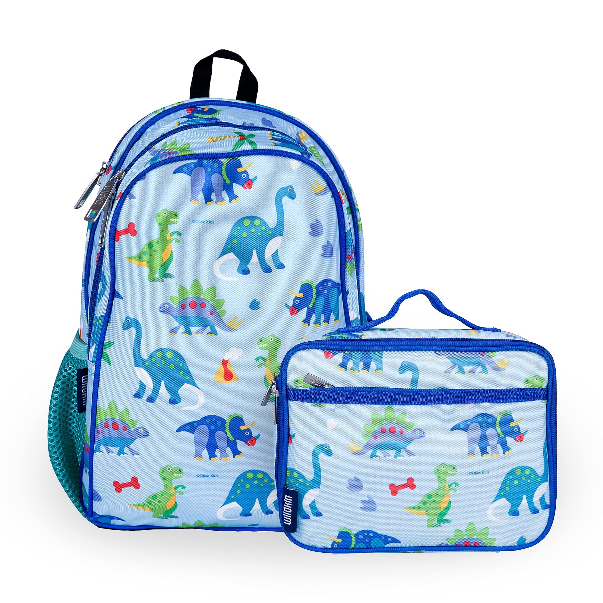 Wildkin 15 Inch Dinosaur Themed Kids Backpack Set with Matching Lunch Box - School Backpack for Boys & Girls, Perfect for Preschool, Kindergarten and Daycare Use