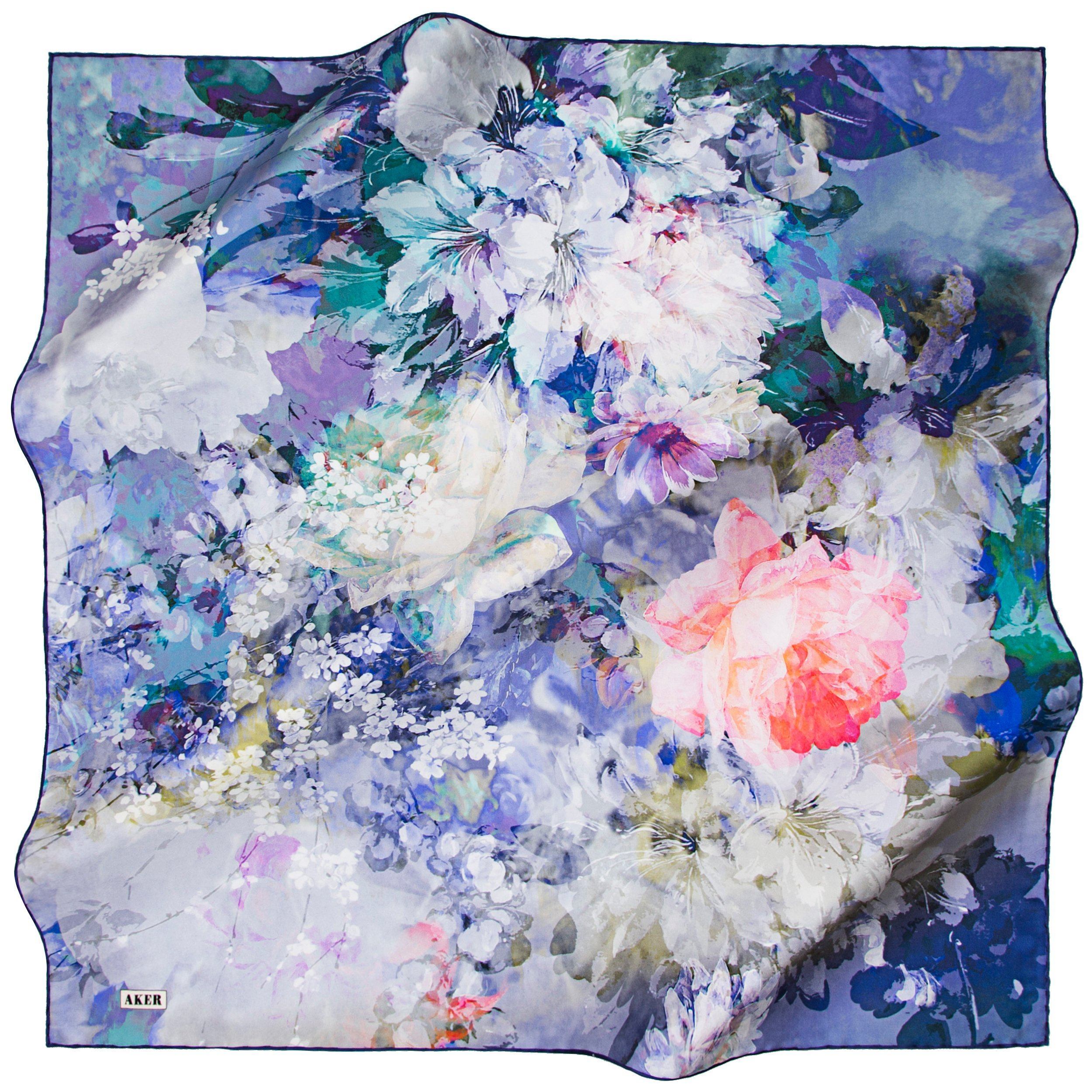 Aker Blossom Silk Twill Scarf - Luxury Floral Print Shawl for Women - Perfect for Office, Travel & Special Occasions