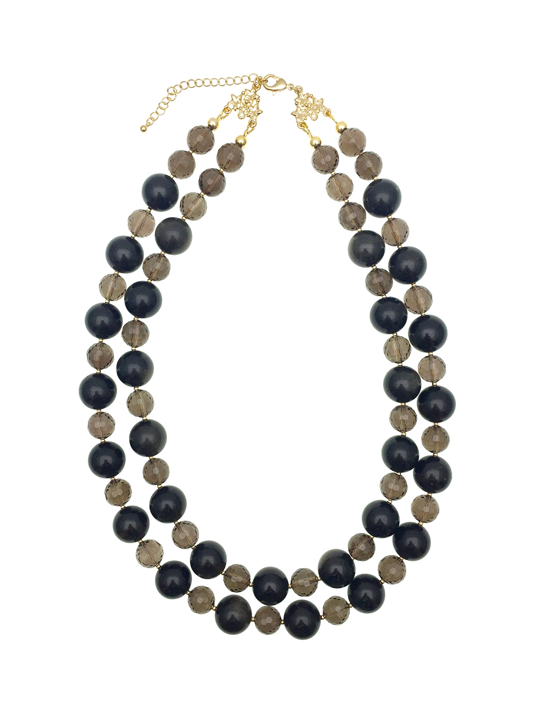 Black Obsidian and Smoky Quartz Double Strand Necklace - Protection & Grounding Crystal Jewelry for Women - Perfect for Meditation, Energy Healing & Spiritual Gifts
