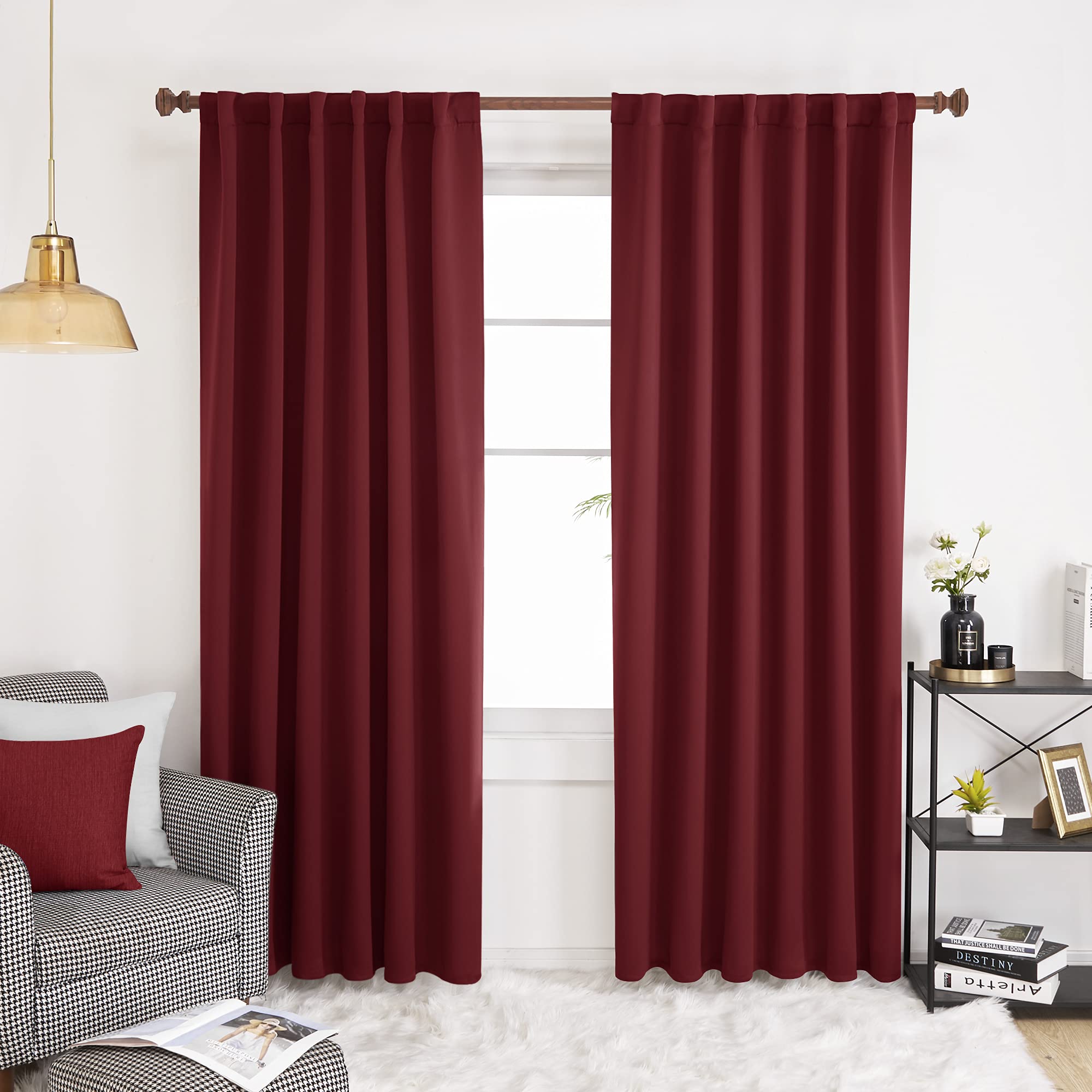 Deconovo Blackout Curtains 108 Inches Long - Thermal Insulated Room Darkening Curtains with Back Tab & Rod Pocket for Living Room & Bedroom, 52x108 Inch, Burgundy Red, 2 Panels - Perfect for Home Theater, Nursery & Light Sleepers