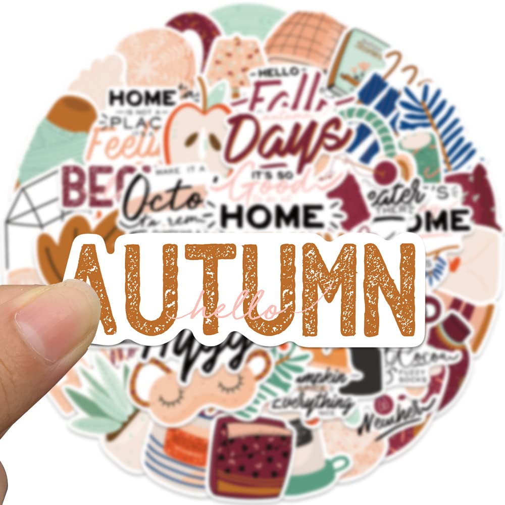 50 Pack Autumn & Midsummer Vinyl Stickers - Trendy Fall Decals for Water Bottles, Bikes, Cars, Laptops, Luggage, Skateboards & Scrapbooking - Waterproof Aesthetic Stickers for Teens, Kids & Girls - Perfect for School Supplies, DIY Crafts & Personalizing Belongings