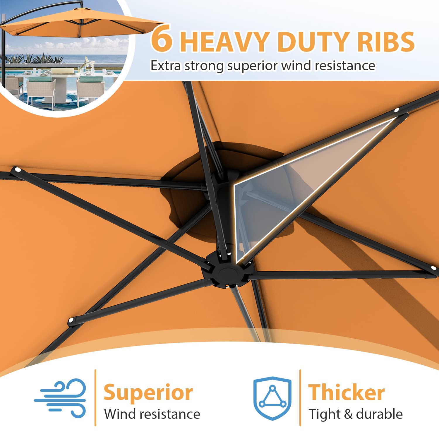 **Greesum 10FT Offset Cantilever Patio Umbrella - Outdoor Market Umbrella with Crank & Cross Base (Orange) - Perfect for Poolside, Backyard, and Commercial Use**