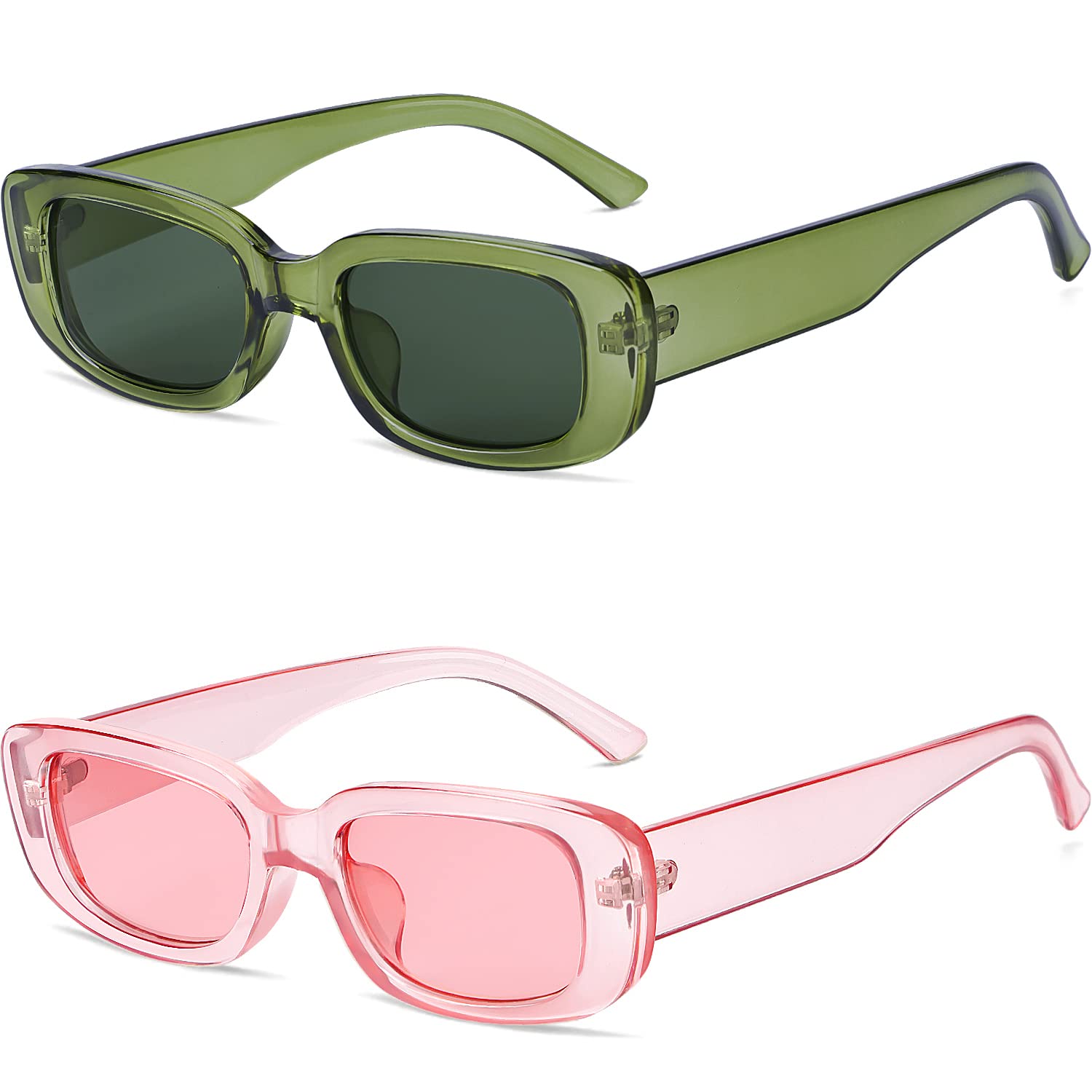 Trendy Y2K Retro Square Sunglasses for Women & Men - 2 Pack Vintage 90s Aesthetic Glasses - Perfect for Beach, Driving, and Fashion Accessories
