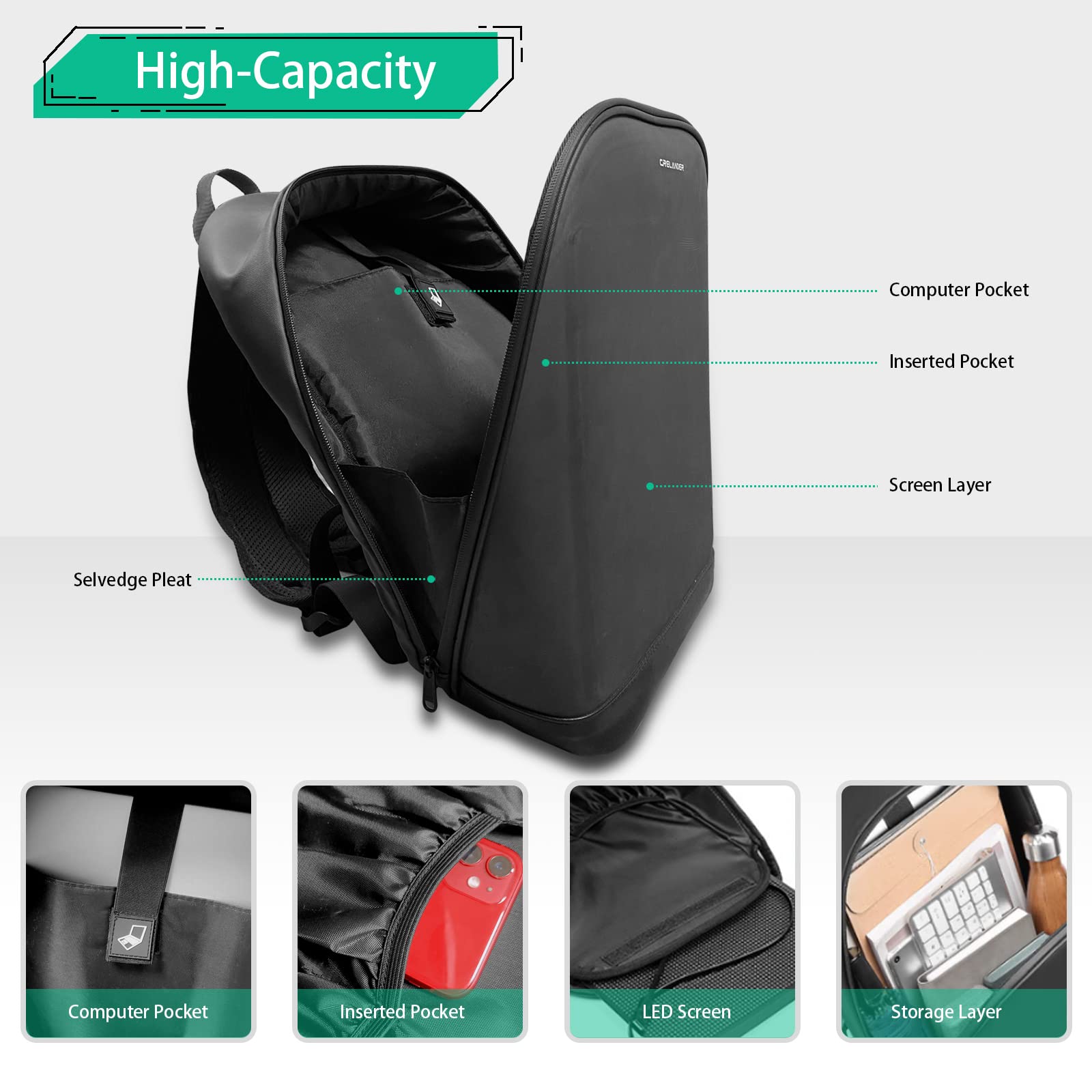 Waterproof LED Laptop Backpack - Smart Dynamic Travel Backpack for Men & Women, Durable Cycling Daypack with USB Charging Port, Perfect for Work, School & Outdoor Adventures (Black)
