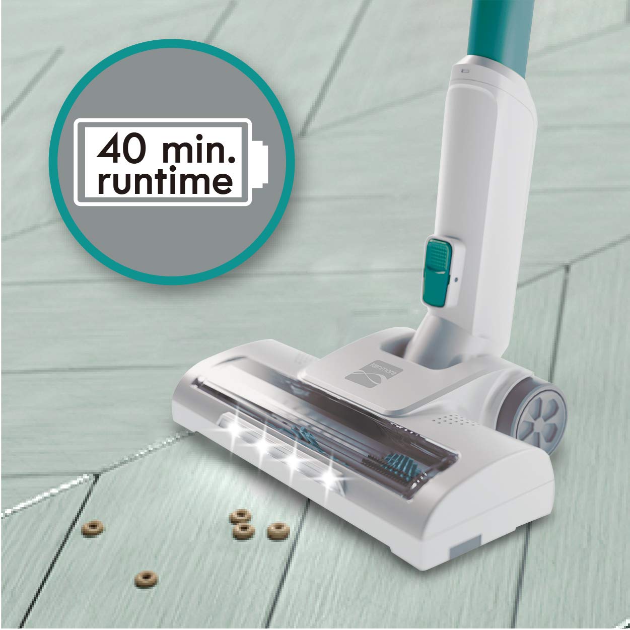 Kenmore DS4020 Cordless Stick Vacuum Cleaner - Lightweight, 2-Speed Power Suction with LED Headlight | 2-in-1 Handheld for Hardwood Floors, Carpets & Pet Hair | Perfect for Quick Cleanups, Stairs, and Pet Owners (Green)