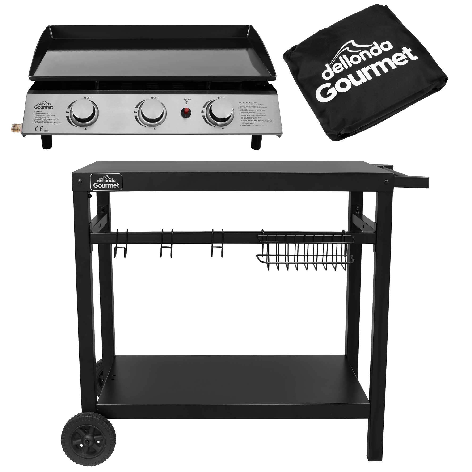 3 Burner Portable Gas Grill Griddle 7.5kW Outdoor BBQ with Cover & Rolling Cart - Perfect for Backyard, Camping, and Tailgating Parties - DG250