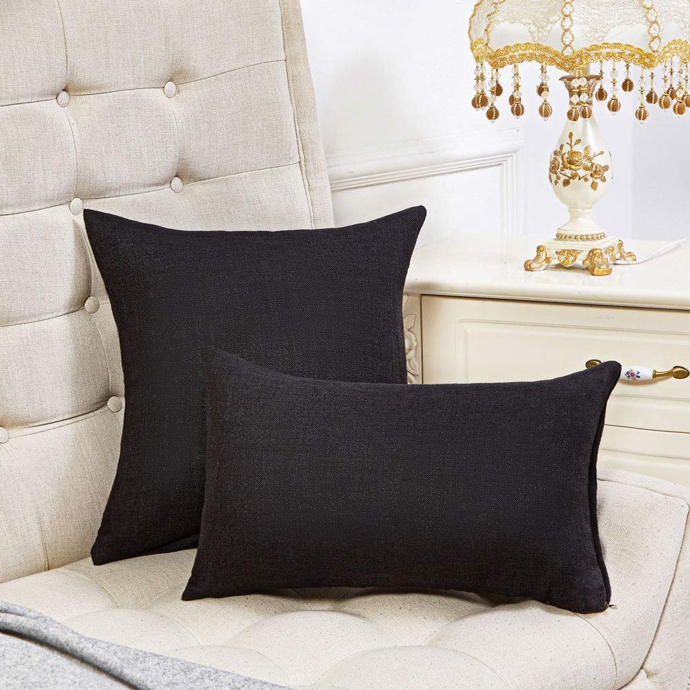 Anickal Set of 2 Black Lumbar Pillow Covers - 12x20 Inch Rustic Linen Decorative Throw Pillow Cases for Sofa, Couch, Bed & Home Decor - Perfect for Living Room, Bedroom and Office Accent