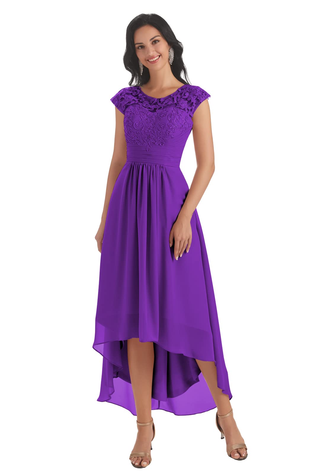 Elegant Lace Tea-Length Mother of the Bride Dress for Weddings | Formal Evening Gown with Floral Embroidery | Perfect for Wedding Ceremonies, Receptions & Special Occasions