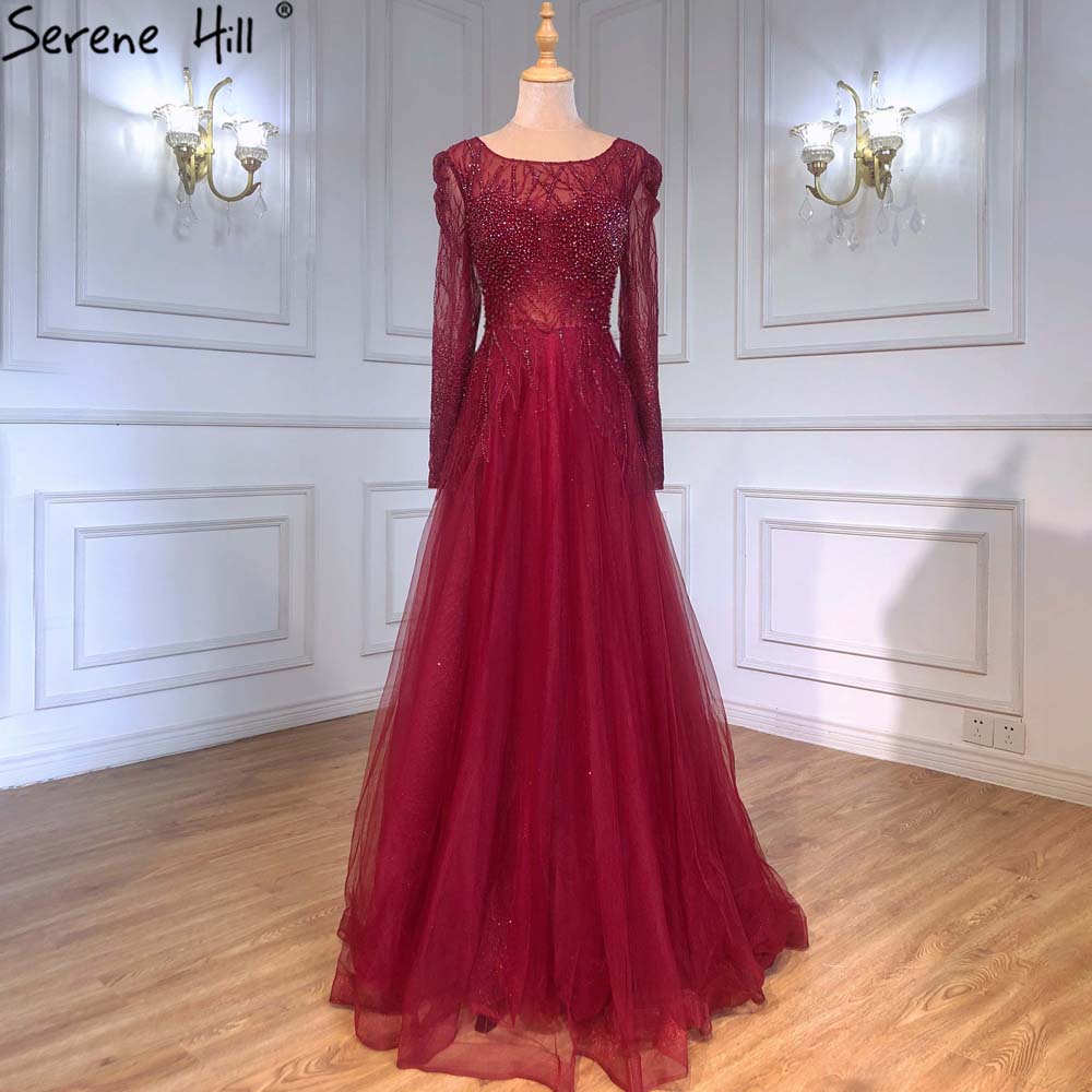 Luxury Beaded Muslim Wine Red A-Line Evening Gown for Women - Elegant Wedding & Party Dress 2025 | Perfect for Bridal, Prom, Formal Events & Special Occasions