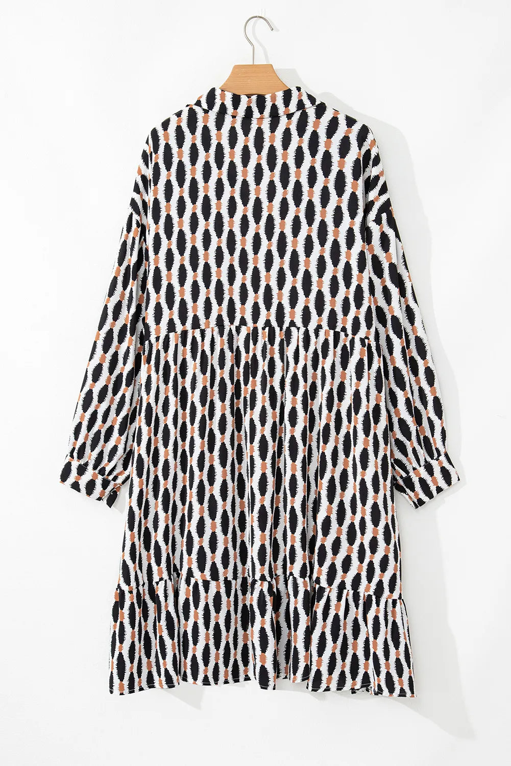 Stylish Plus Size Printed Johnny Collar Long Sleeve Resort Dress for Women - Perfect for Beach Vacations, Summer Getaways & Casual Outings