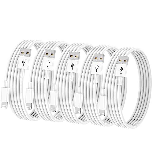 10ft 5-Pack MFi Certified Lightning Cable - Fast Charging & Durable iPhone Charger Cord for iPhone 14 Pro Max/13/12/11/X/8/7/6s & iPad - Perfect for Home, Office, Car & Travel Use