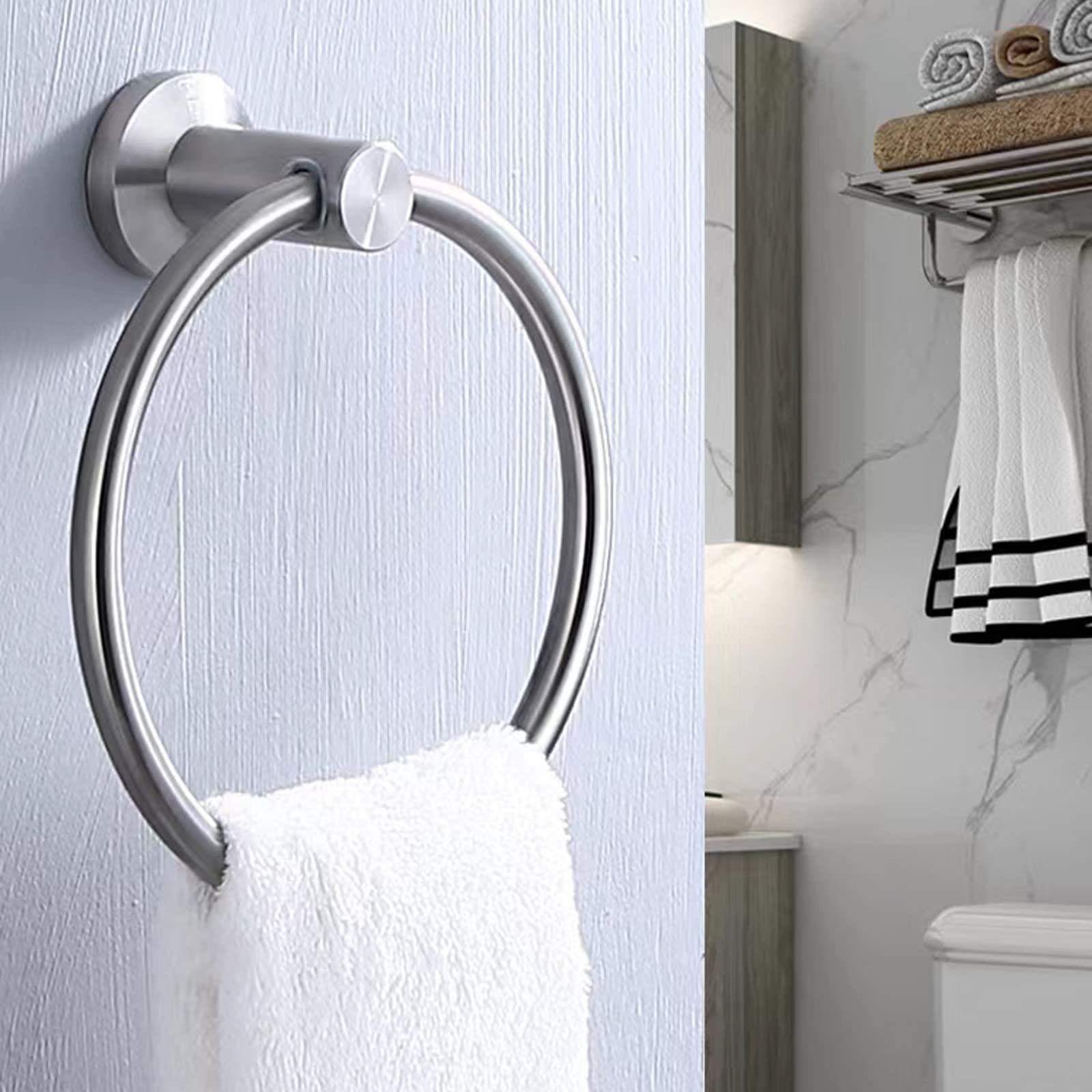 Stainless Steel Towel Ring - 6.49 Inch (16.5cm) Round Bathroom & Kitchen Towel Holder, Wall Mounted Hanging Towel Rack - Perfect for Bathroom, Kitchen, Laundry Room & Spa Decor