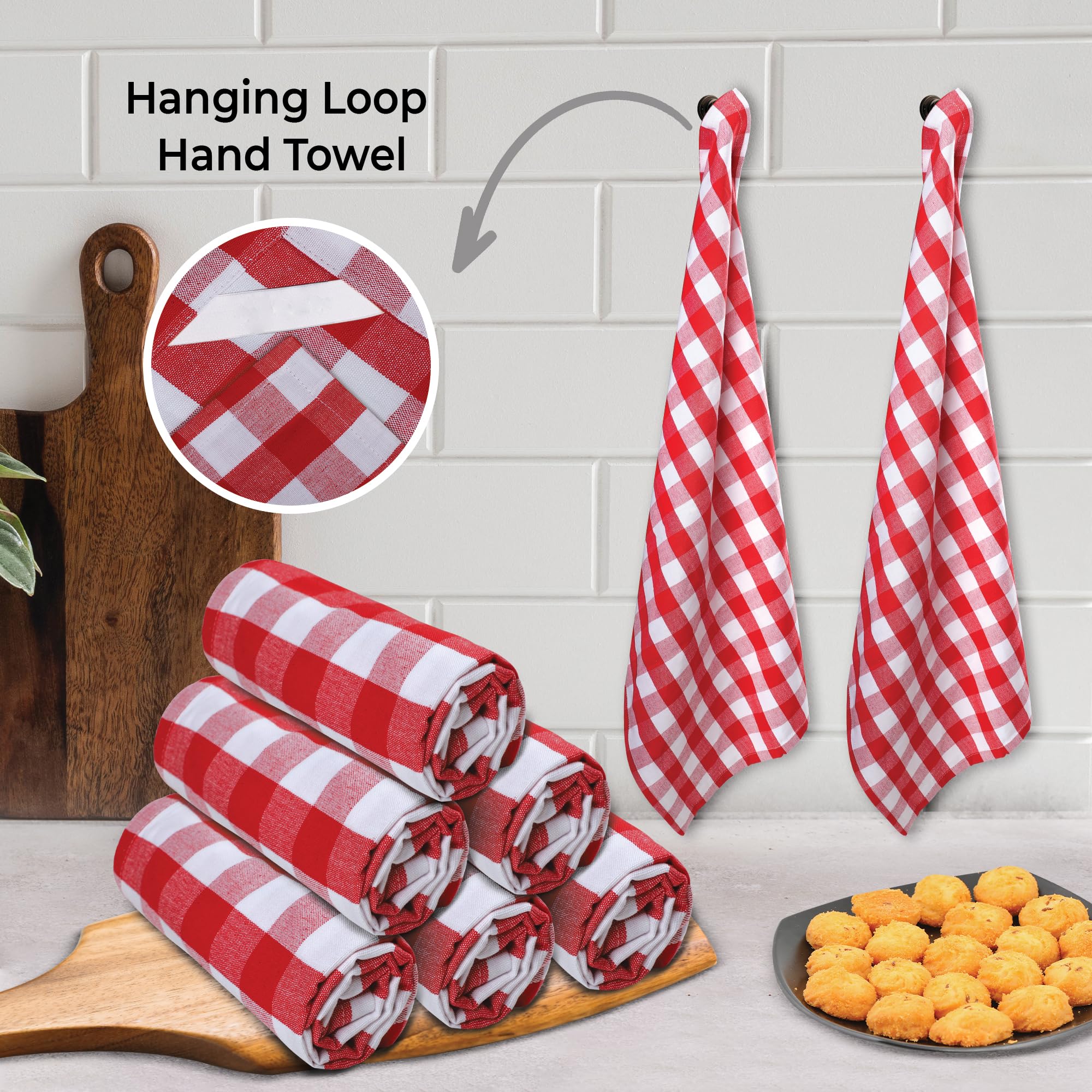 Urban Villa 6-Pack Buffalo Check Red & White Kitchen Towels - 20x30 Inches 100% Cotton, Super Absorbent & Ultra Soft with Mitered Corners | Perfect for Drying Dishes, Cleaning Countertops & Holiday Kitchen Decor