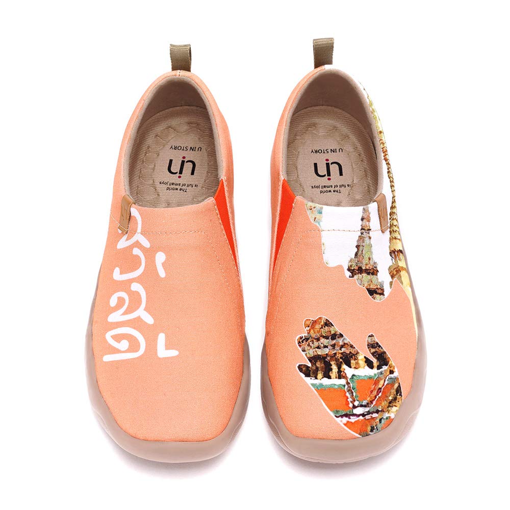 UIN Women's Slip-On Canvas Sneakers - Lightweight Casual Walking Shoes with Thailand Greeting Art Design (Size 39) - Perfect for Travel, Daily Wear & Summer Outfits