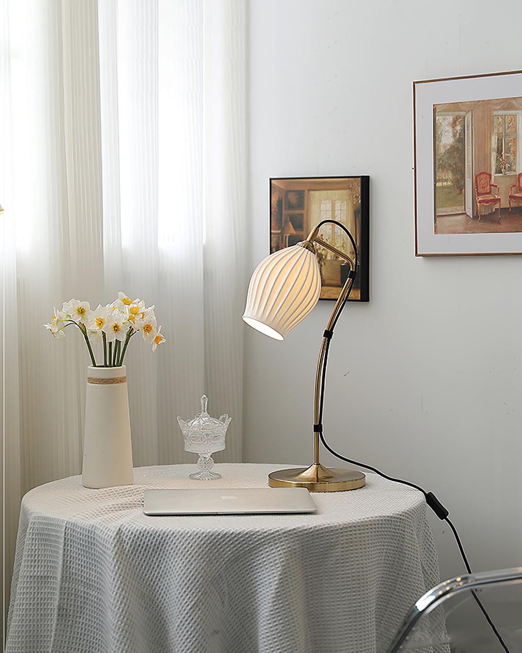 Ceramic Ribbed Table Lamp - Modern Home Decor for Living Room, Bedroom & Office - Elegant Lighting for Cozy Ambiance