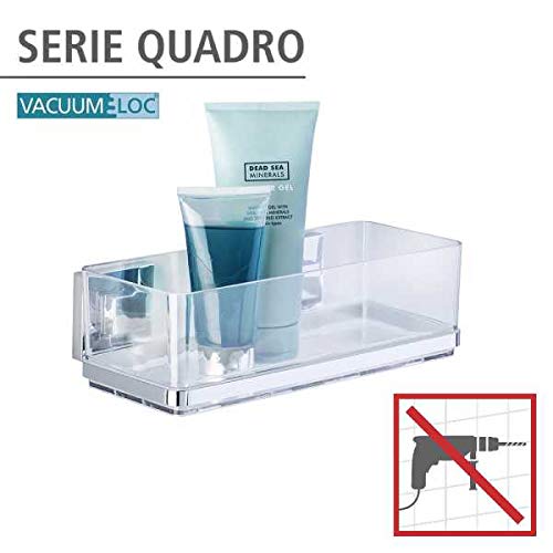 WENKO 22692100 Vacuum-Loc® Wall Shelf Quadro - Stainless Steel Organizer (25.5 x 8.5 x 14 cm) - Shiny Finish for Bathroom, Kitchen & Office Storage - Space-Saving Wall Mount Shelf for Toiletries, Spices & Decor
