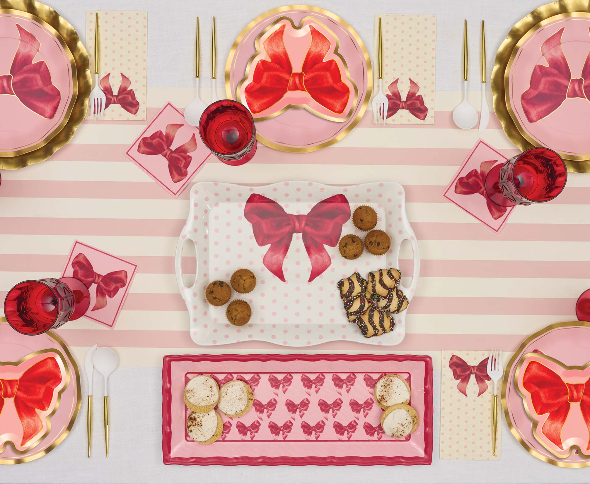Elegant Pink Bows Die-Cut Salad Plates Set of 8 - Perfect for Bridal Showers, Baby Showers & Tea Parties