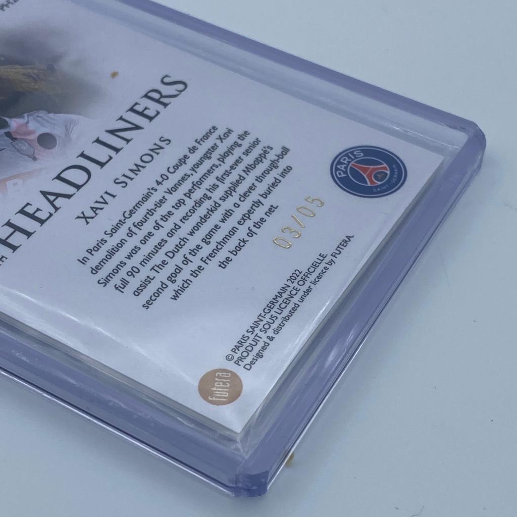 Xavi Simons Headliners #PH20 PSG Exclusive 2022 Futera Soccer Card - Rare Collectible for Fans & Investors - Perfect for Trading, Gifts, and Display