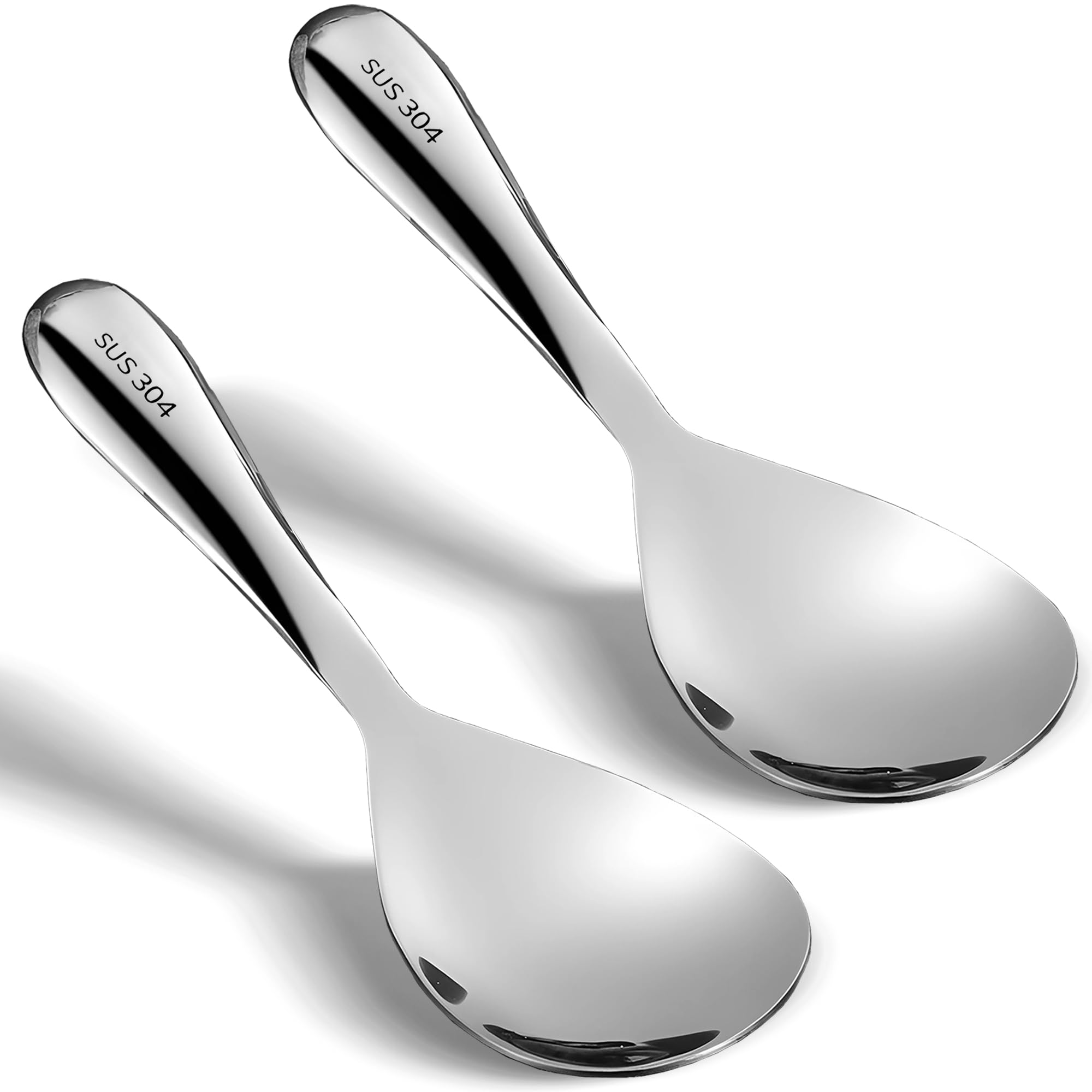 Comicfs 2-Pack 304 Stainless Steel Rice Spoon - Thickened Nonstick Rice Paddle, Scooper & Spatula - Perfect for Rice Cooker, Food Serving & Kitchen Use - Ideal for Home, Restaurant & Hotel (Bright)