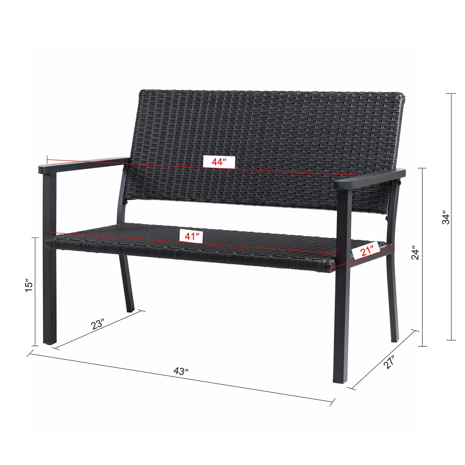 Outdoor Loveseat Bench Chair - All-Weather Wicker & Metal Frame Patio Furniture for Porch, Garden, Backyard - Perfect for Relaxing, Entertaining & Outdoor Dining