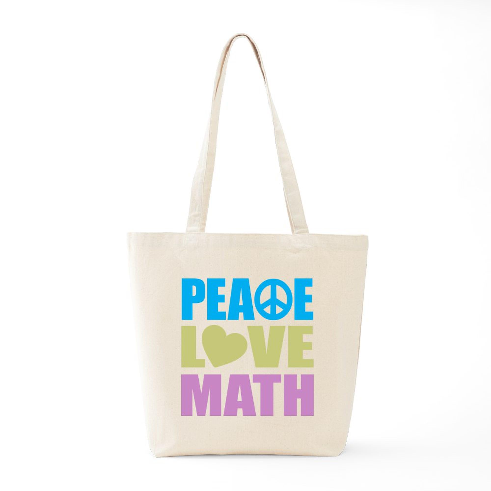 Peace Love Math Tote Bag - Natural Canvas Reusable Shopping Bag for School, Groceries & Beach | Eco-Friendly Cotton Tote with Math Design