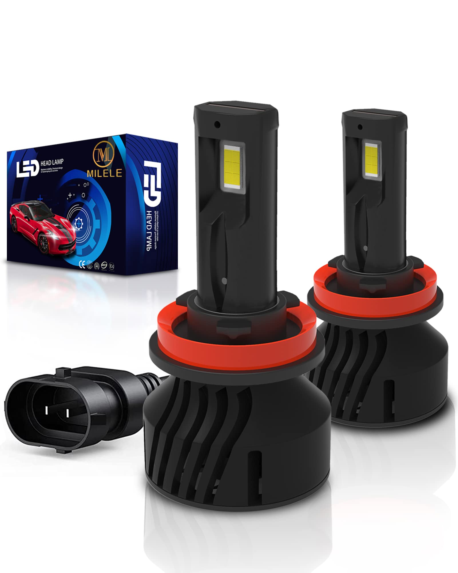 ML MILELE H11/H8/H9 LED Headlight Bulbs - 12000 Lumens Super Bright 6500K Cool White, 500% Brighter Than Halogen, Plug-and-Play Replacement Kit, IP68 Waterproof - Perfect for Night Driving, Off-Roading & Foggy Conditions (Pack of 2)