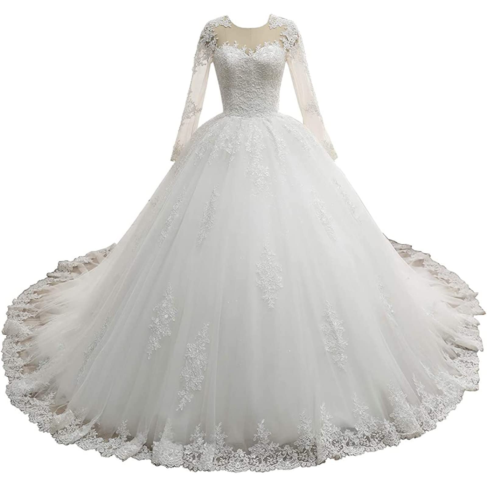 Elegant Lace Long Sleeve Wedding Dress for Women - Beach & Church Bridal Gown | Perfect for Beach Weddings, Church Ceremonies, and Formal Occasions