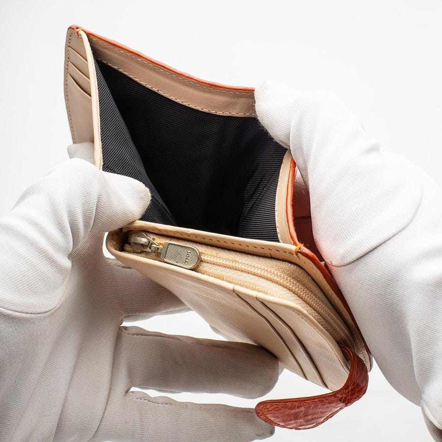Two Tone Orange Crocodile Leather Women's Wallet - Luxury Bifold Wallet for Women - Perfect for Everyday Use, Travel & Gift Giving