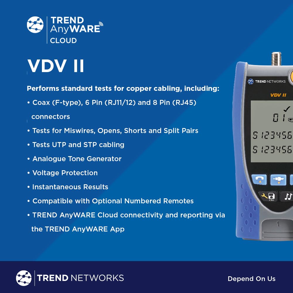 TREND Networks R158007 VDV II Basic Cloud Connected Cable Verifier - Voice, Data & Video Copper Cable Tester with Advanced Wiremap & Troubleshooting | Network Installation & Maintenance Tool for IT Professionals