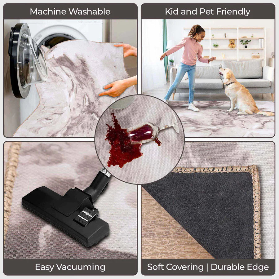 Yuma Abstract Marble Pattern Non-Slip Indoor Area Rug & Runner - Perfect for Living Room, Bedroom, or Hallway Decor