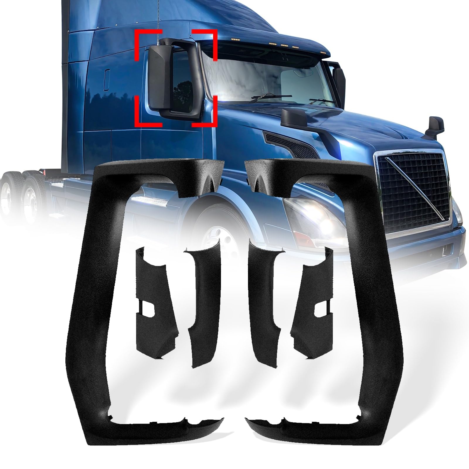 2004-2020 Volvo VNL Truck Mirror Arm Cover Pair - Left & Right Side Replacement Covers (Black) | Durable Protection for Semi Truck Mirrors | Perfect for Long Haul Trucking & Fleet Maintenance