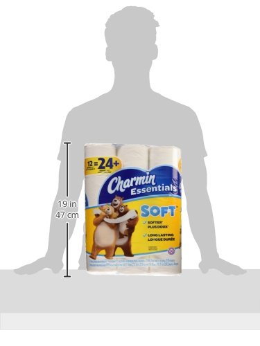 Charmin Essentials Soft Toilet Paper - 12 Double Rolls (24 Regular Rolls) for Bathroom, Home & Office Use