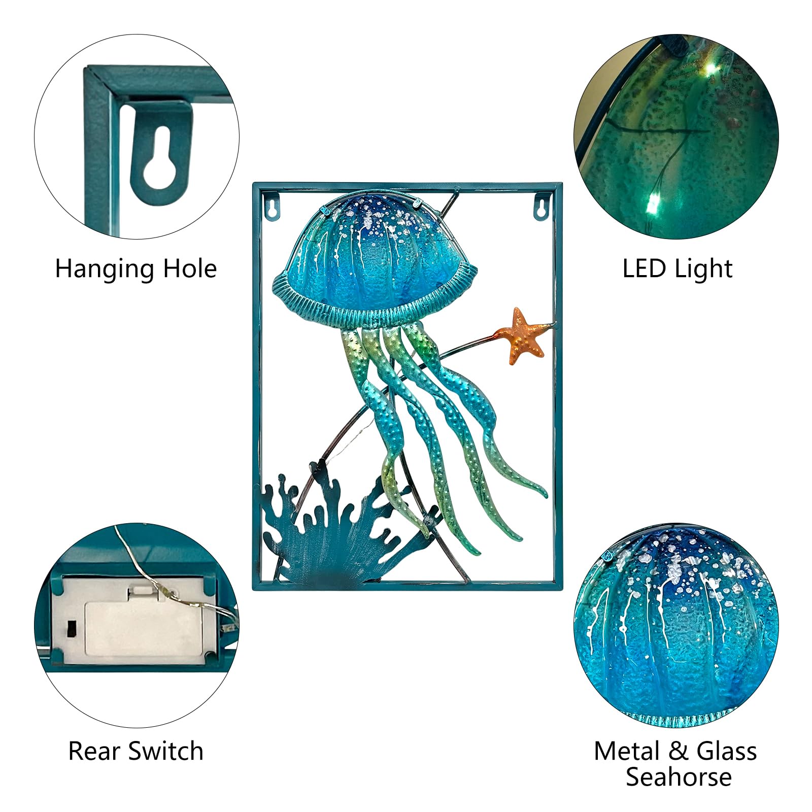 LIFFY LED Jellyfish Wall Art - Glass Sculpture for Pool & Beach Decor