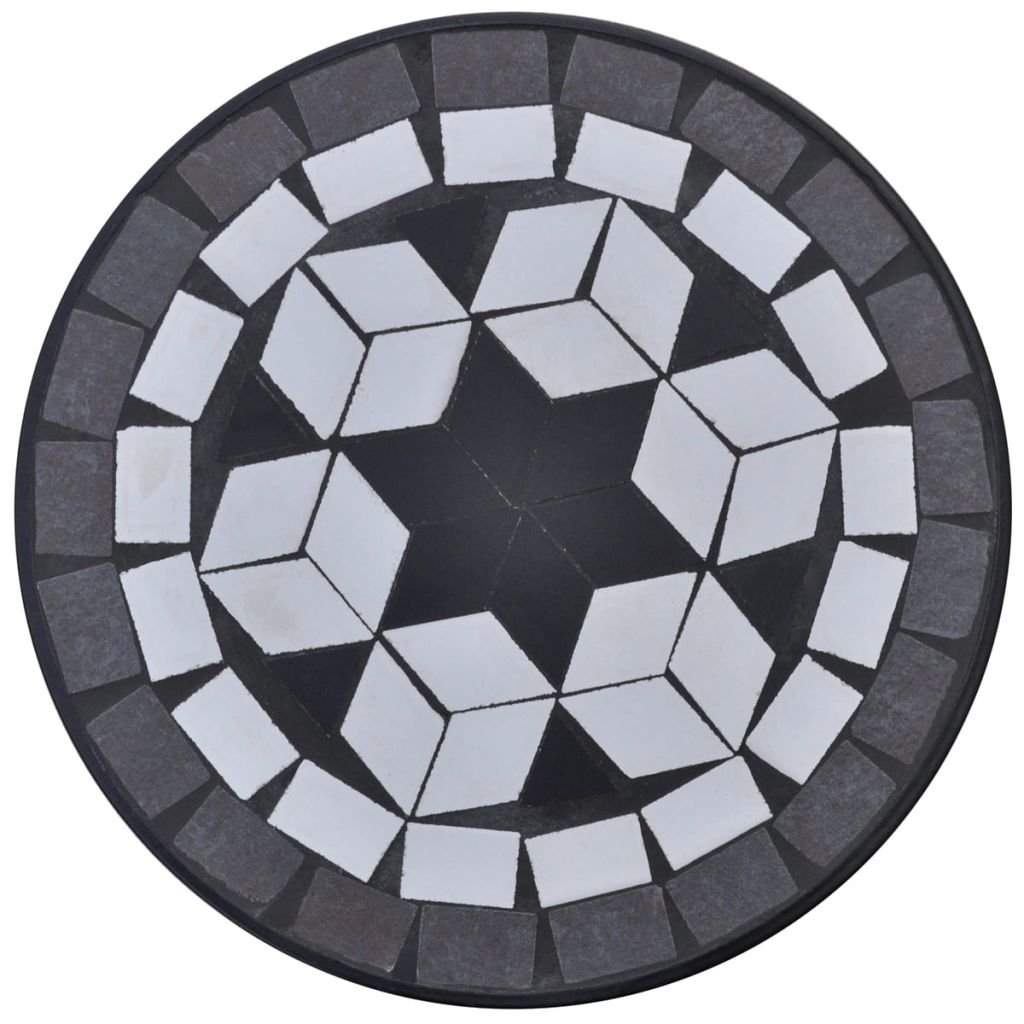 Round Ceramic Tile Plant Stand - Indoor/Outdoor Accent Table for Sofa, Couch & Patio - Black & White Home Garden Furniture for Living Room, Balcony & Deck Decor