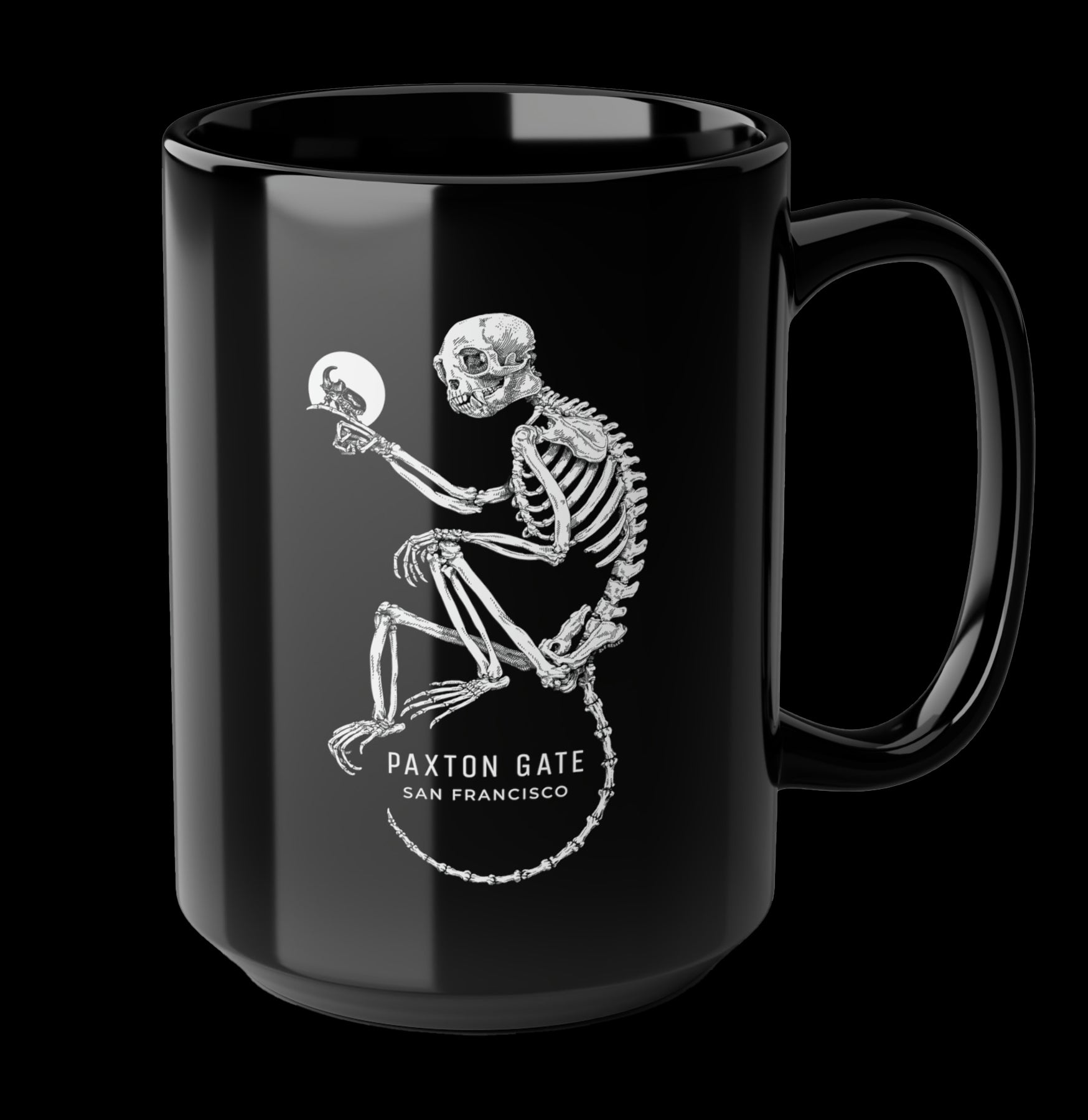 Zoe Keller Black Skeletal Monkey Mug - Unique Gothic Coffee Cup for Halloween, Dark Aesthetic Home Decor, Perfect for Coffee & Tea Lovers